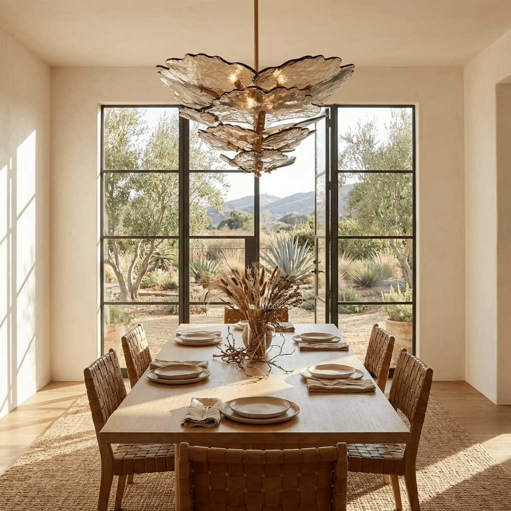 Verdant Petal Glass Chandelier - Elegant Design with Adjustable Height