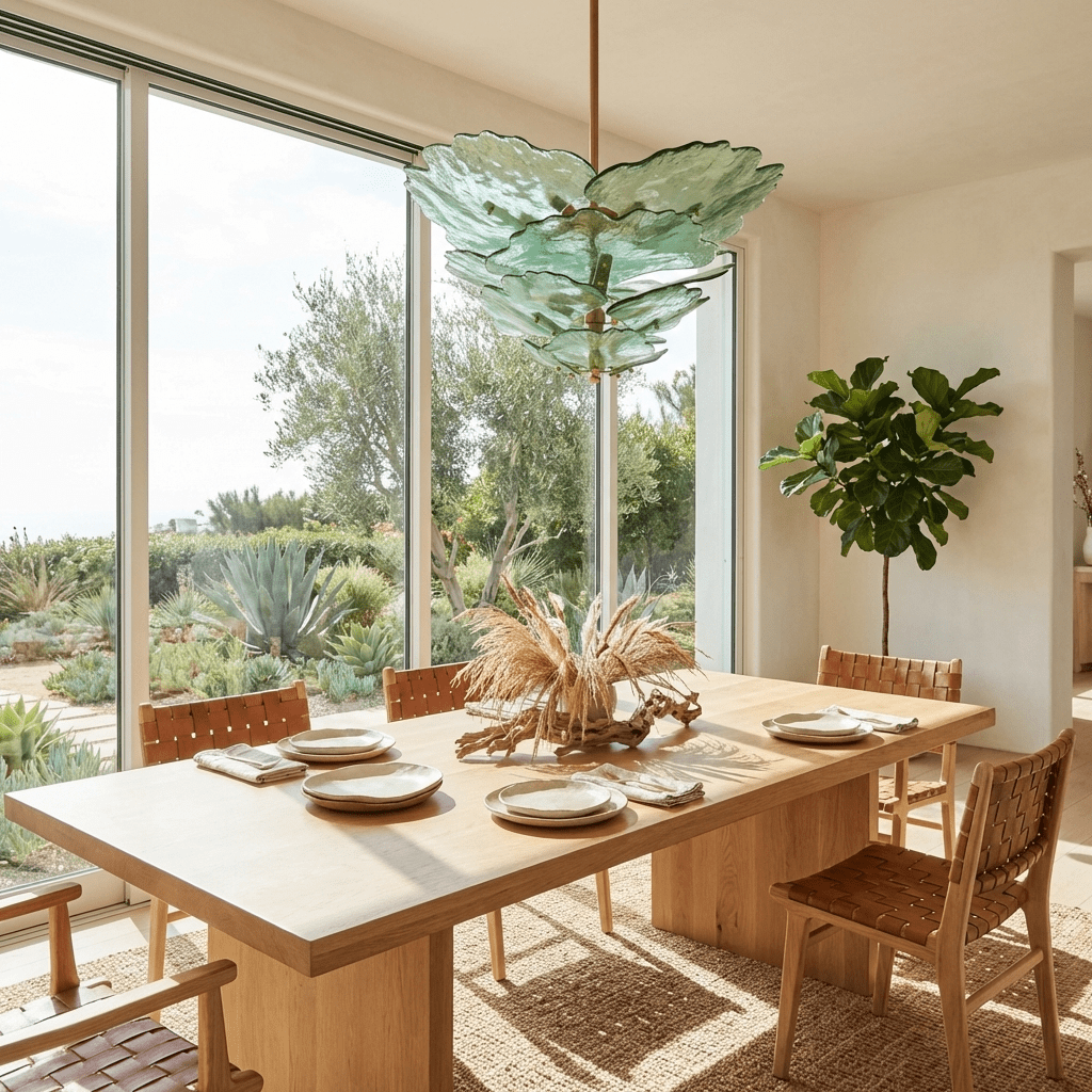 Verdant Petal Glass Chandelier - Elegant Design with Adjustable Height