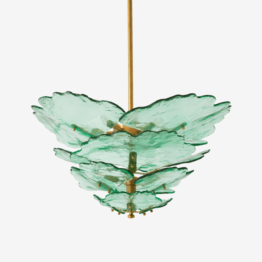 Verdant Petal Glass Chandelier - Elegant Design with Adjustable Height