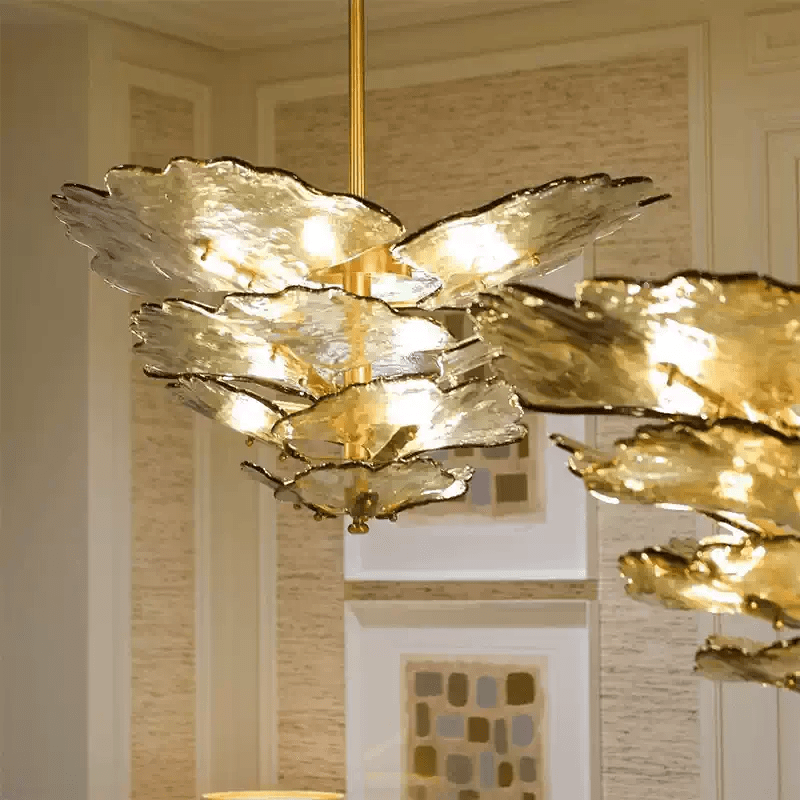 Verdant Petal Glass Chandelier - Elegant Design with Adjustable Height