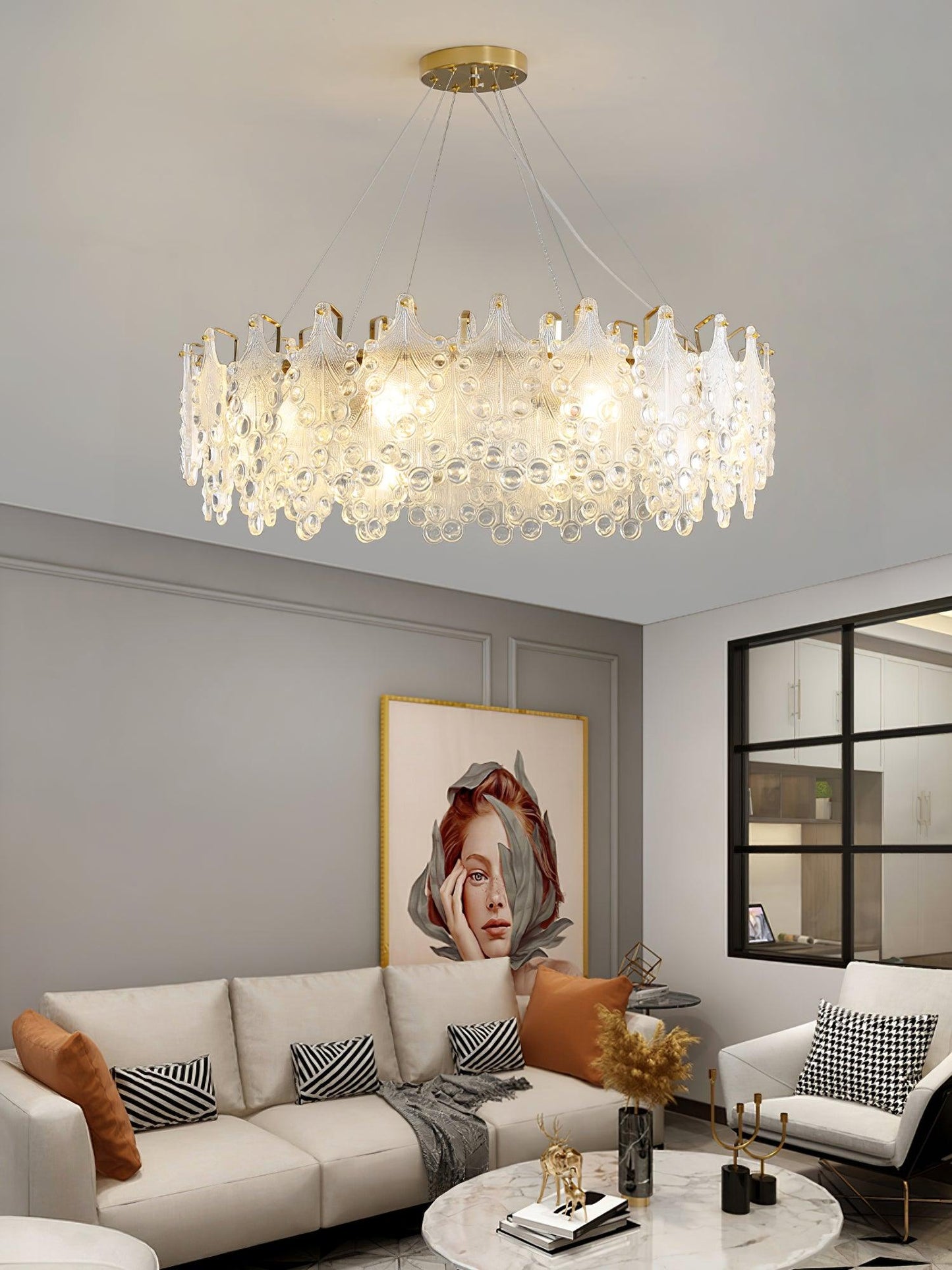 Elegant Crystal Vilary Chandelier with Adjustable Height & LED Lights