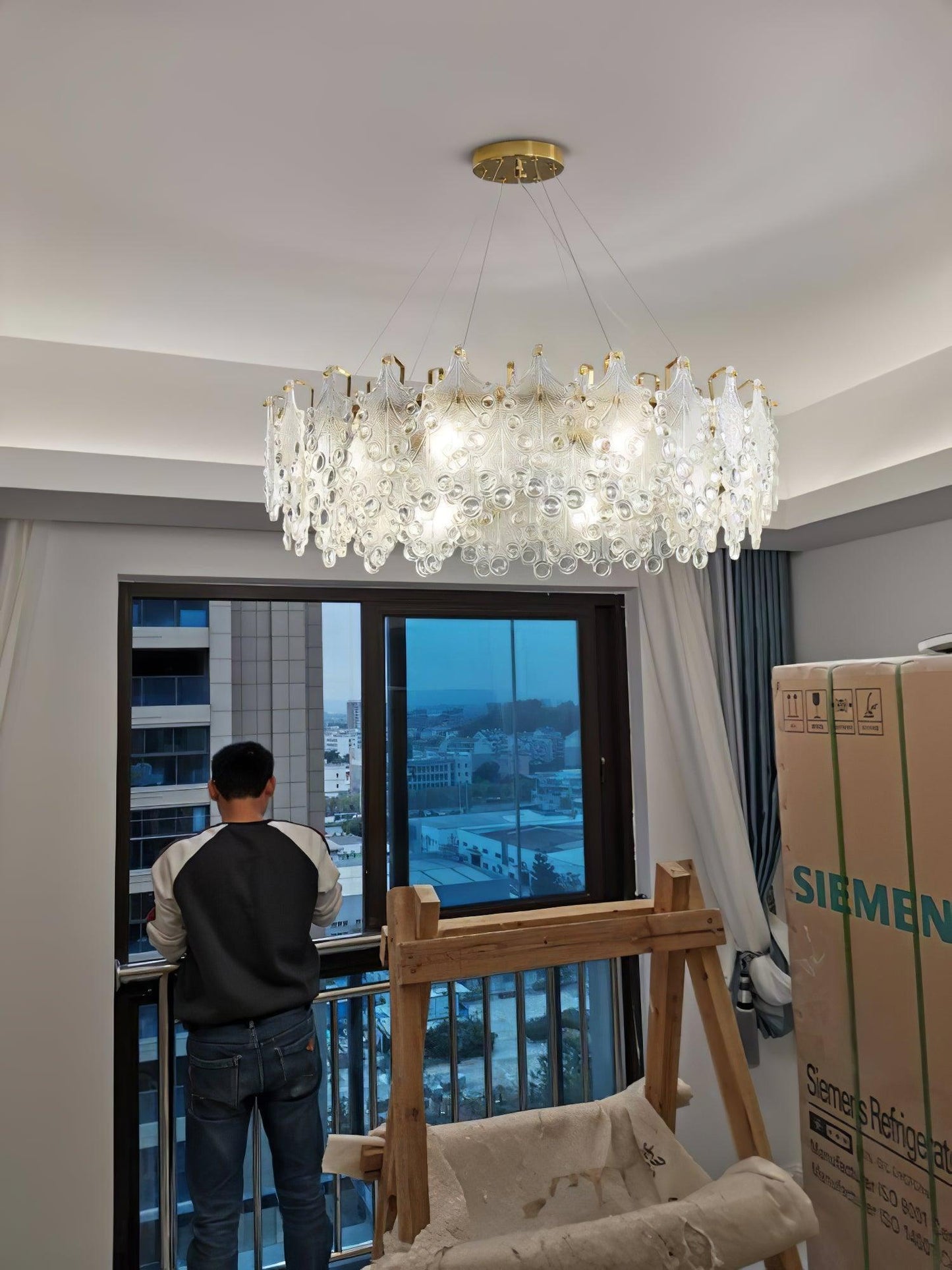 Elegant Crystal Vilary Chandelier with Adjustable Height & LED Lights