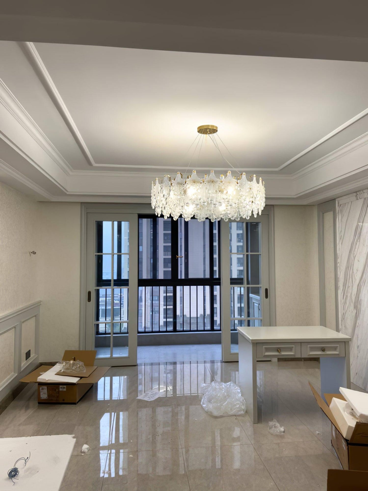 Elegant Crystal Vilary Chandelier with Adjustable Height & LED Lights