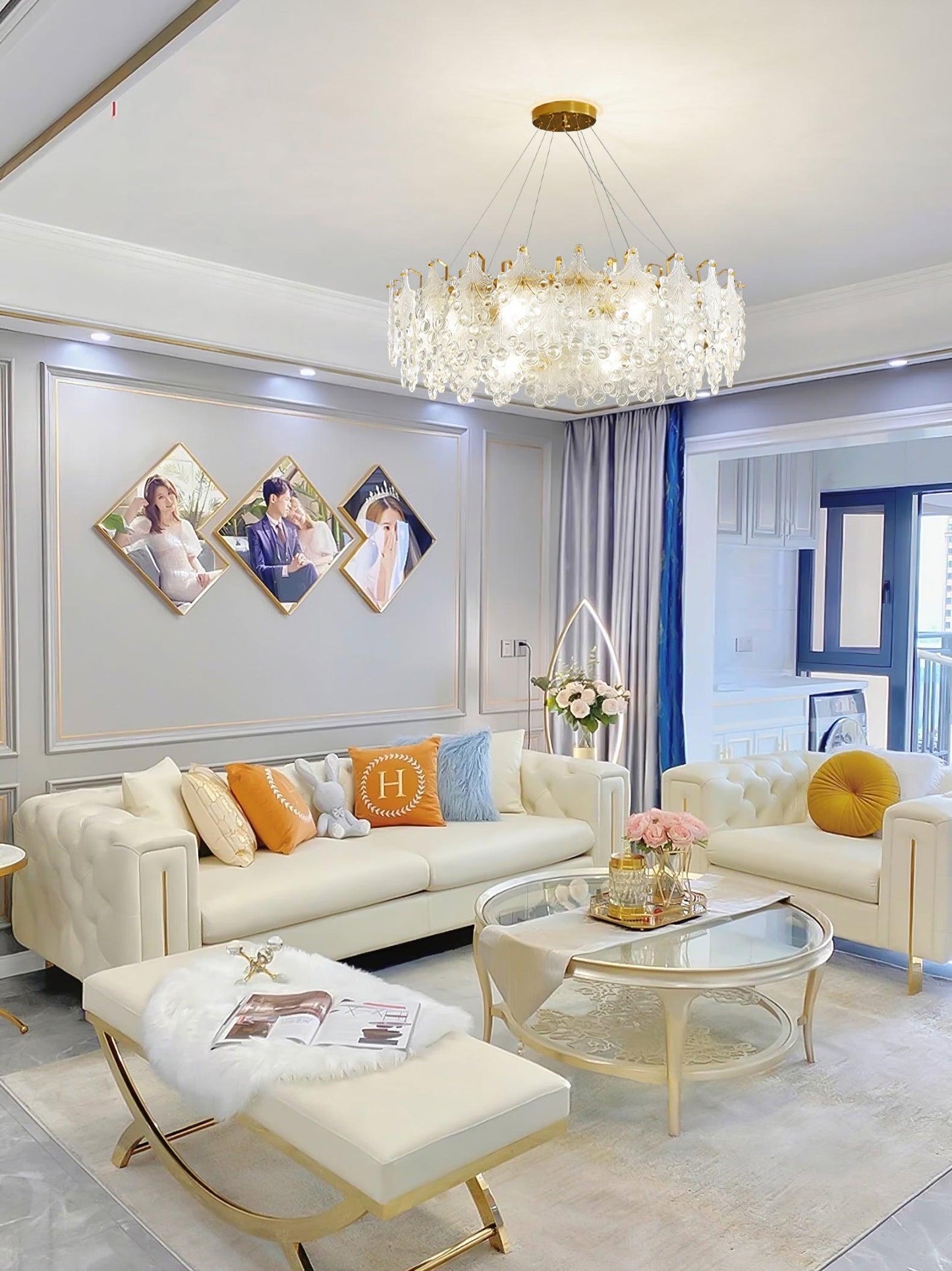 Elegant Crystal Vilary Chandelier with Adjustable Height & LED Lights