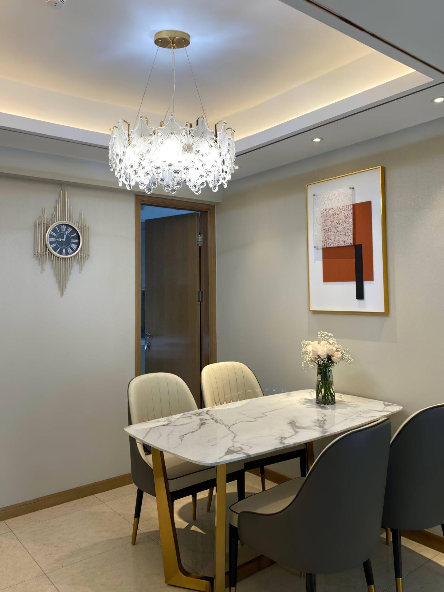 Elegant Crystal Vilary Chandelier with Adjustable Height & LED Lights