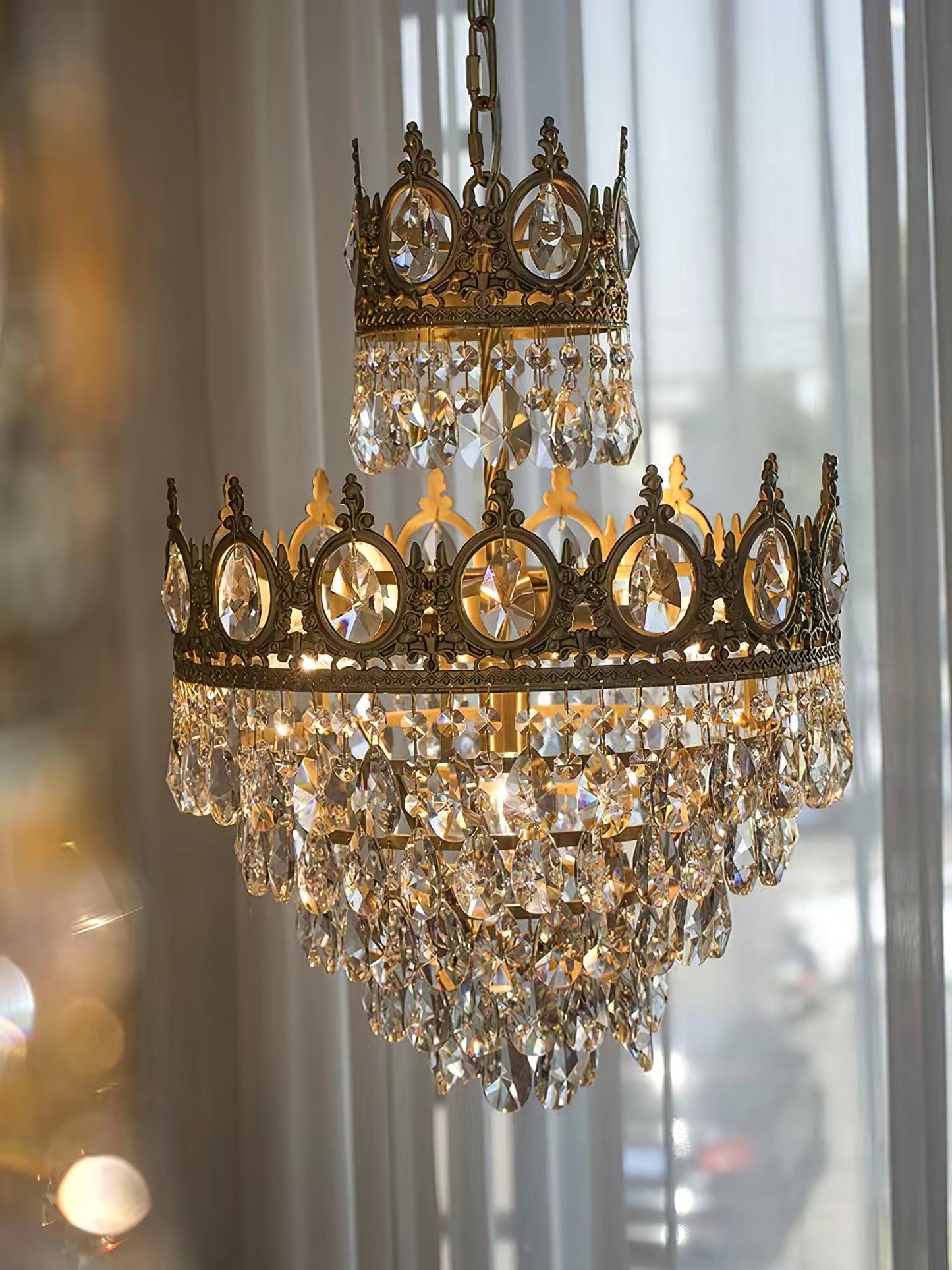 Elegant Vintage Crystal Chandelier - Dimmable, Easy Installation