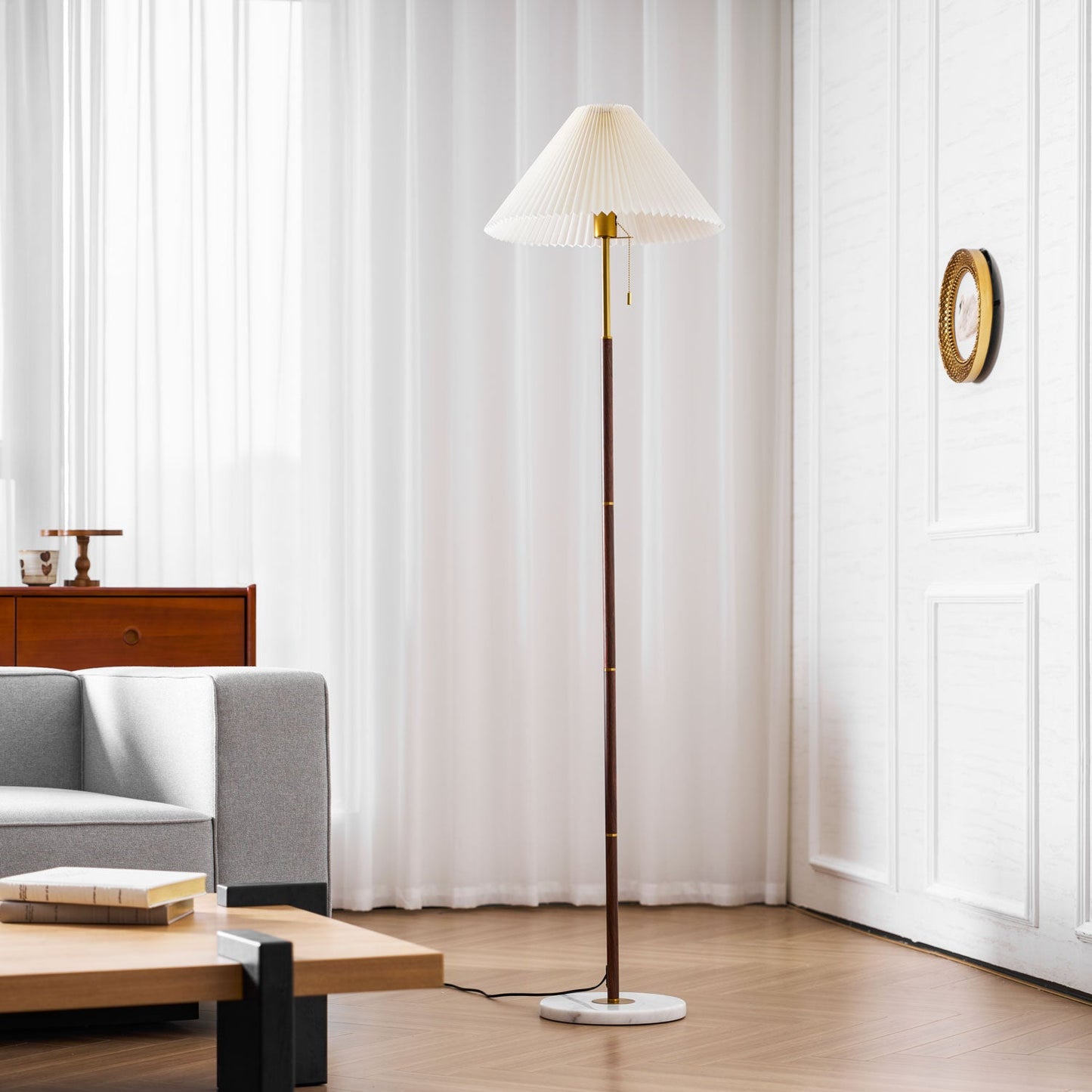 Vintage Pleated Floor Lamp with Adjustable Height & Soft Ambient Light