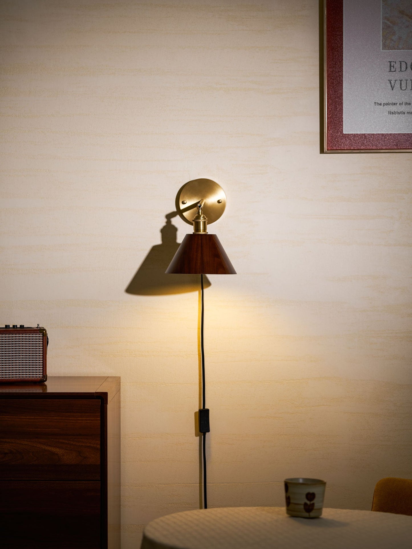 Vintage Wood Plug-in Wall Lamp with Adjustable Brightness & Easy Insta