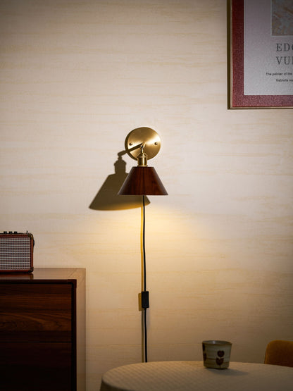 Vintage Wood Plug-in Wall Lamp with Adjustable Brightness & Easy Insta