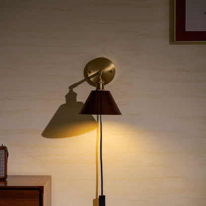 Vintage Wood Plug-in Wall Lamp with Adjustable Brightness & Easy Insta