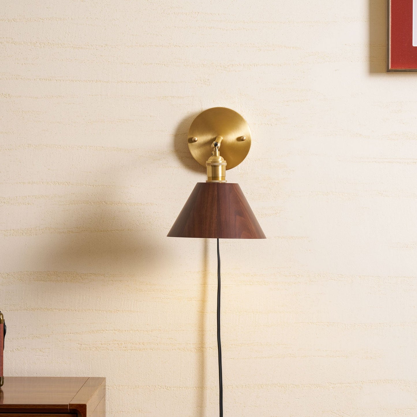 Vintage Wood Plug-in Wall Lamp with Adjustable Brightness & Easy Insta
