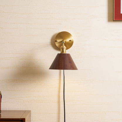 Vintage Wood Plug-in Wall Lamp with Adjustable Brightness & Easy Insta