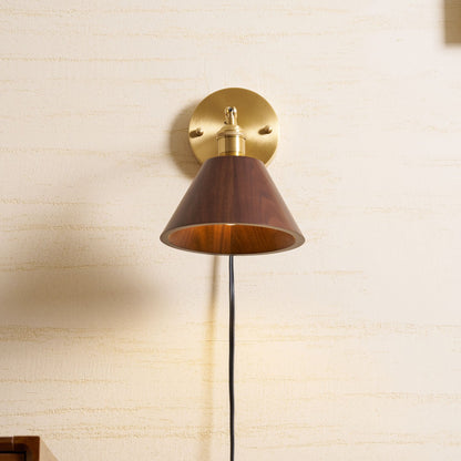 Vintage Wood Plug-in Wall Lamp with Adjustable Brightness & Easy Insta