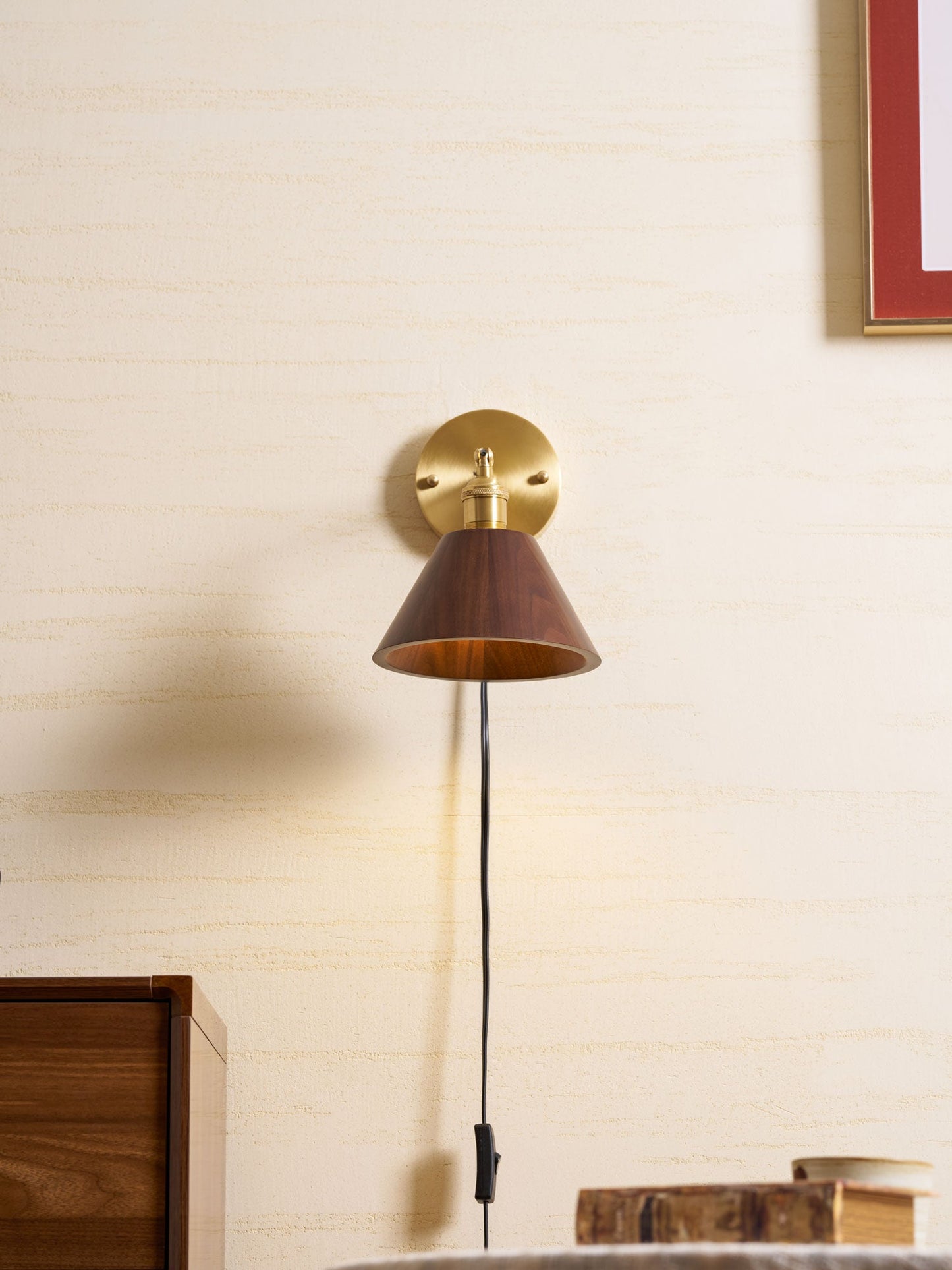 Vintage Wood Plug-in Wall Lamp with Adjustable Brightness & Easy Insta