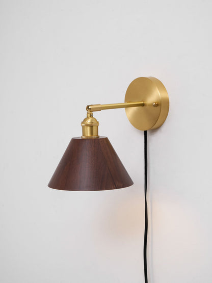 Vintage Wood Plug-in Wall Lamp with Adjustable Brightness & Easy Insta