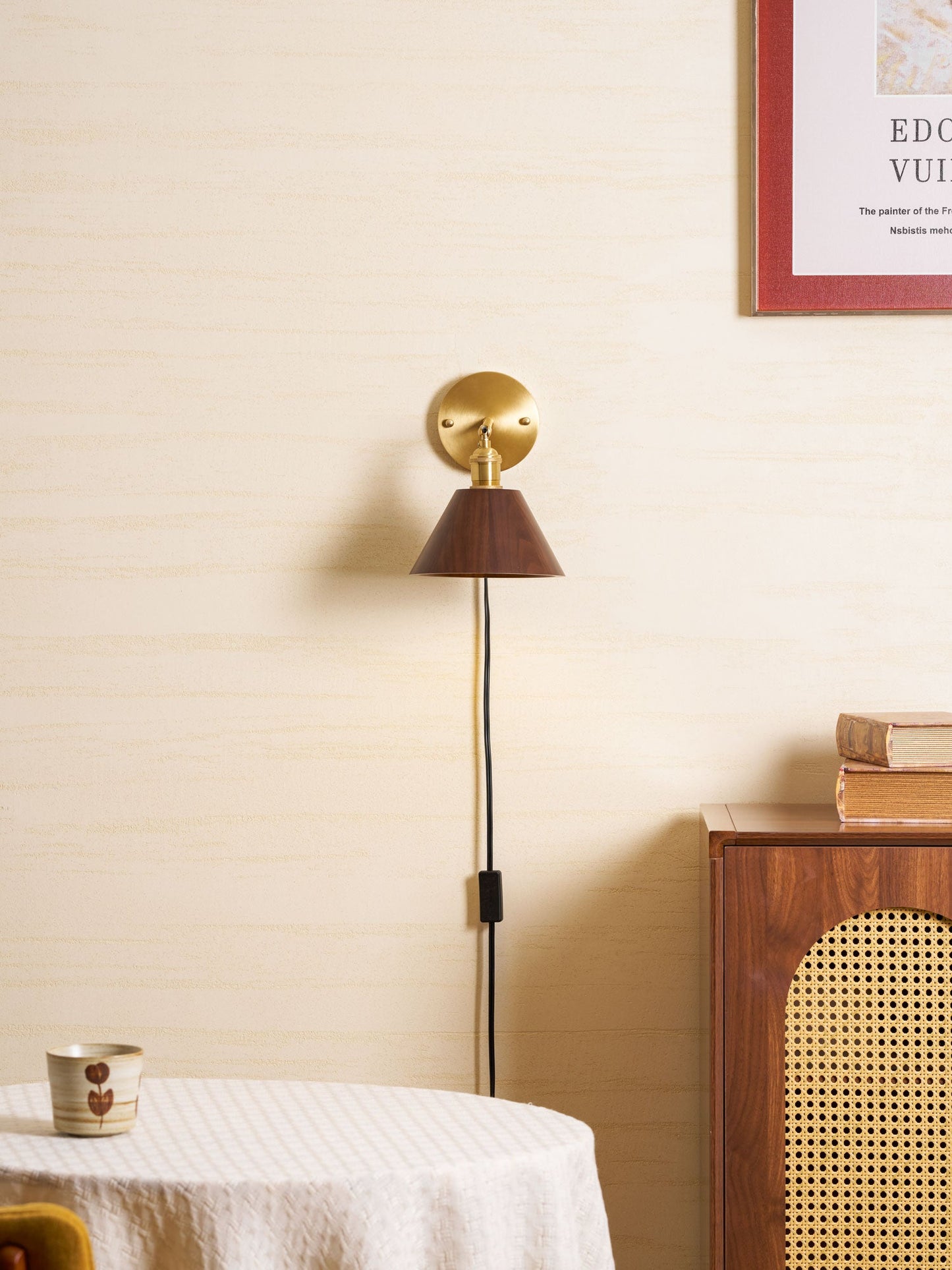 Vintage Wood Plug-in Wall Lamp with Adjustable Brightness & Easy Insta