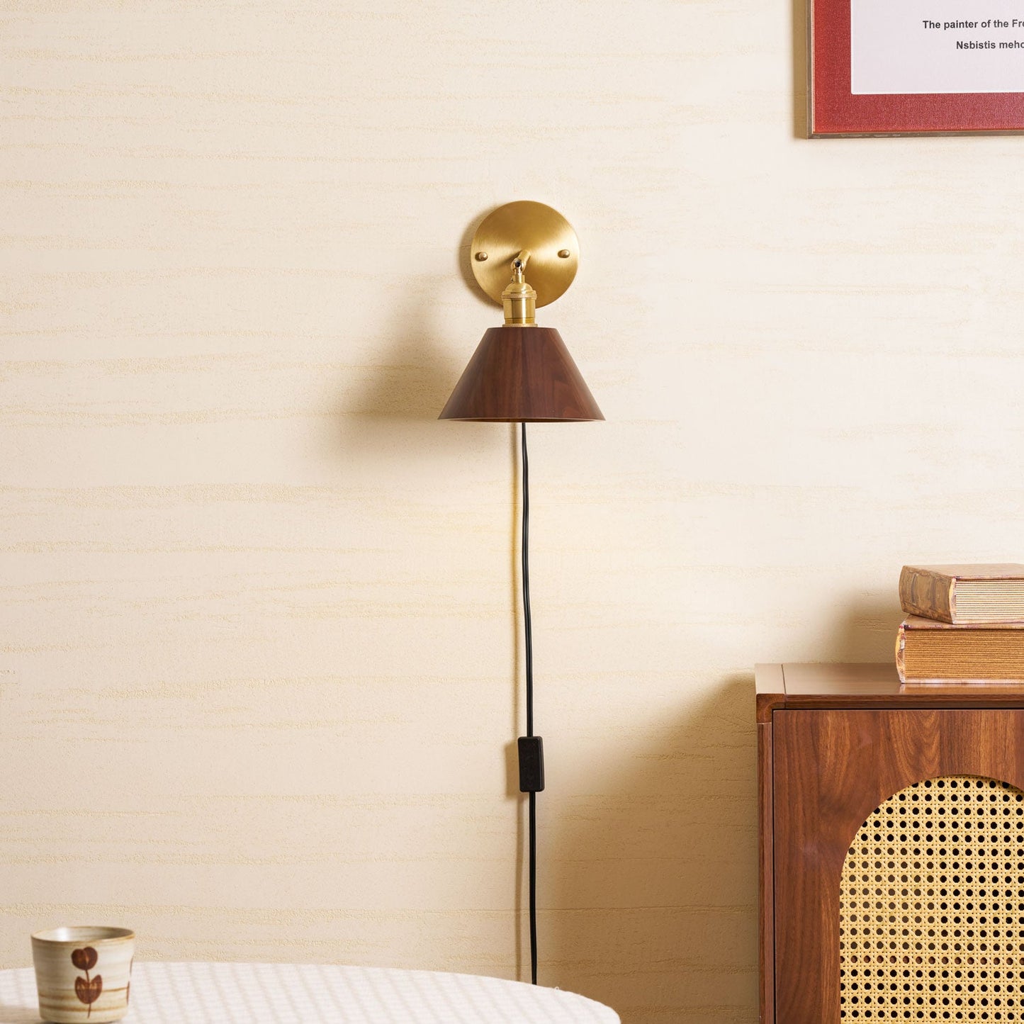 Vintage Wood Plug-in Wall Lamp with Adjustable Brightness & Easy Insta
