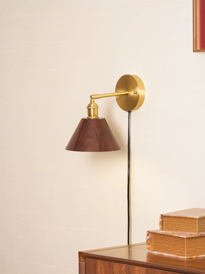 Vintage Wood Plug-in Wall Lamp with Adjustable Brightness & Easy Insta