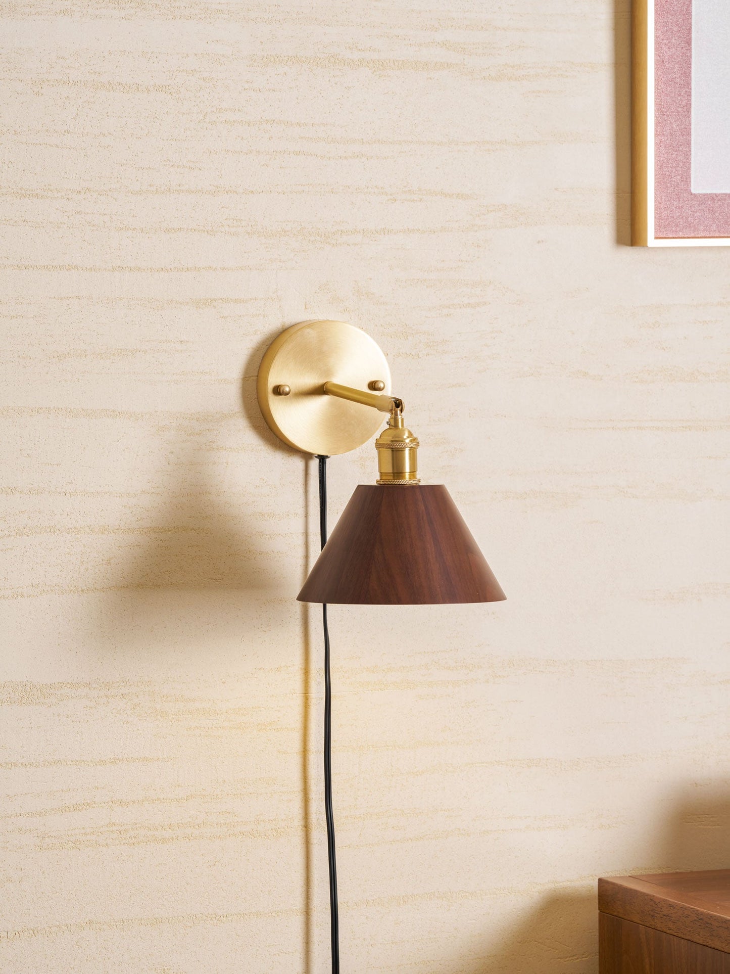 Vintage Wood Plug-in Wall Lamp with Adjustable Brightness & Easy Insta