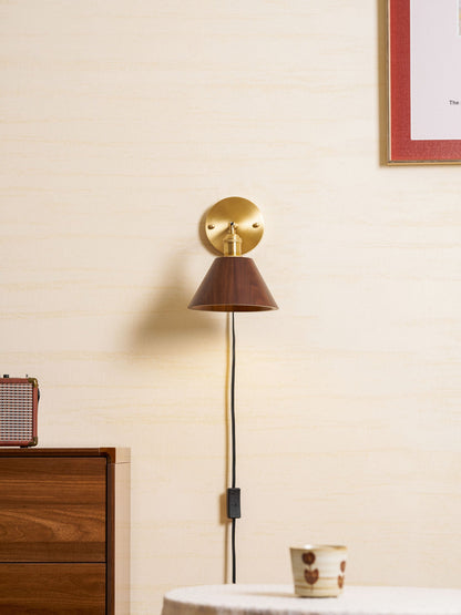Vintage Wood Plug-in Wall Lamp with Adjustable Brightness & Easy Insta