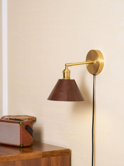 Vintage Wood Plug-in Wall Lamp with Adjustable Brightness & Easy Insta