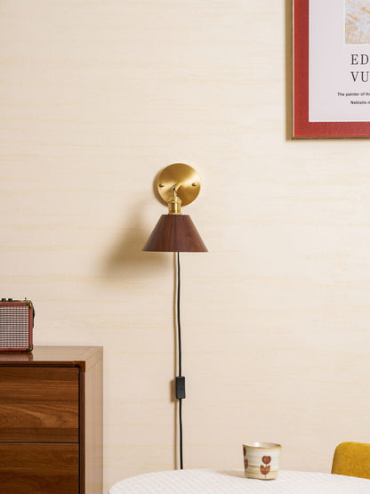 Vintage Wood Plug-in Wall Lamp with Adjustable Brightness & Easy Insta