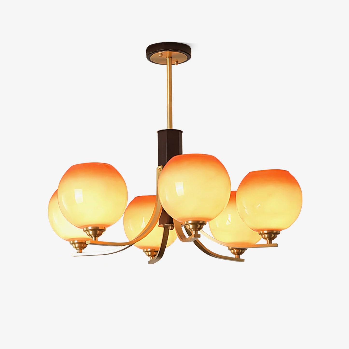 Vintage Caramel Globe Chandelier - Elegant Lighting & Adjustable Heigh