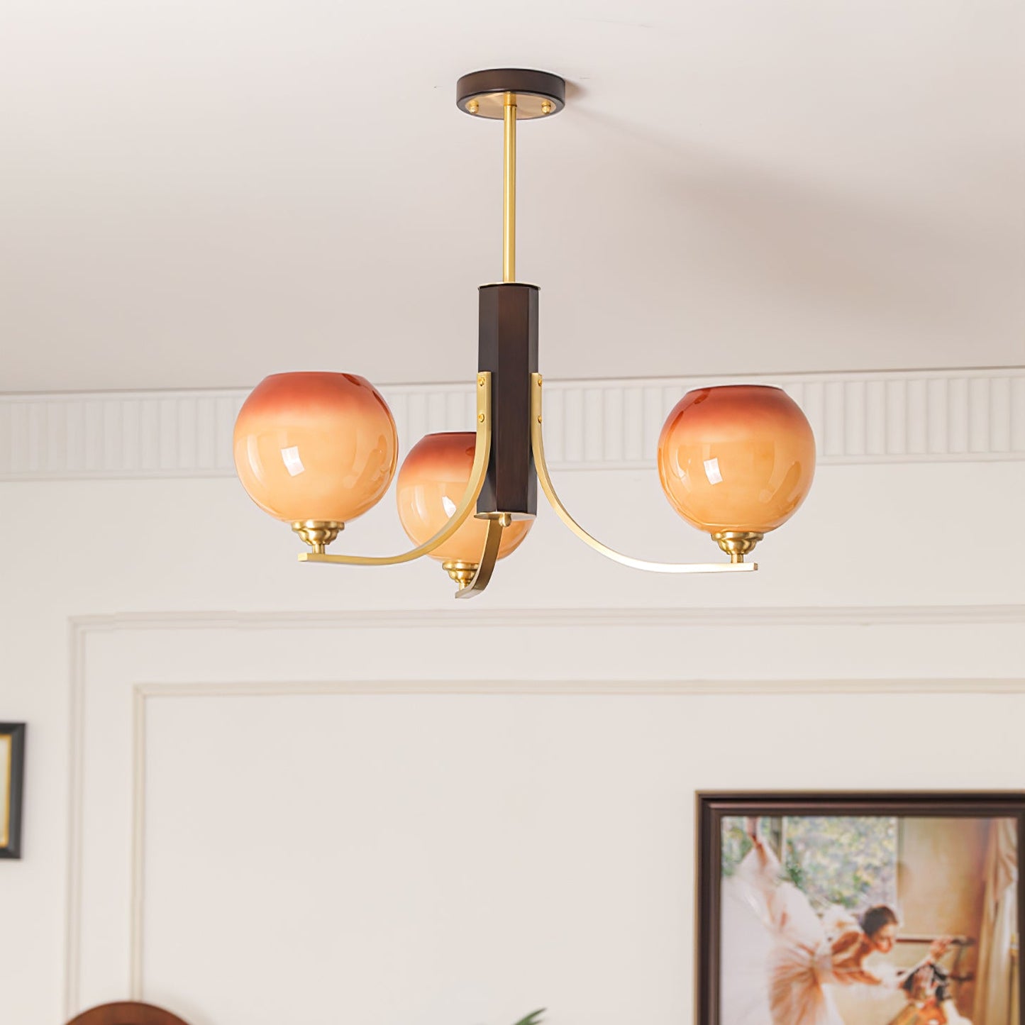 Vintage Caramel Globe Chandelier - Elegant Lighting & Adjustable Heigh