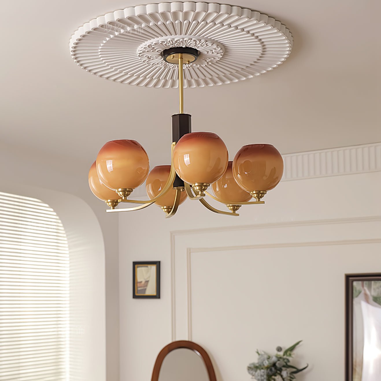 Vintage Caramel Globe Chandelier - Elegant Lighting & Adjustable Heigh