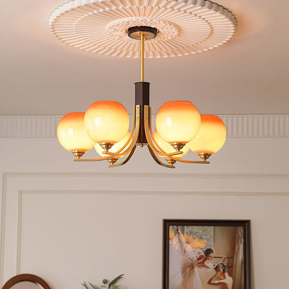 Vintage Caramel Globe Chandelier - Elegant Lighting & Adjustable Heigh