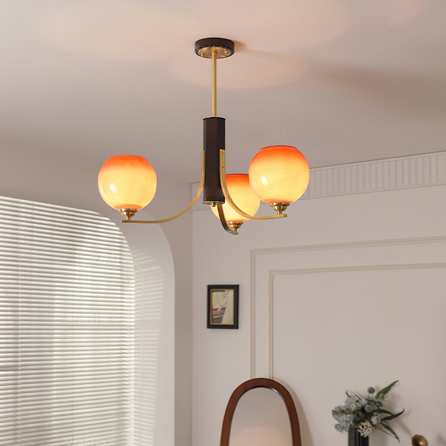 Vintage Caramel Globe Chandelier - Elegant Lighting & Adjustable Heigh