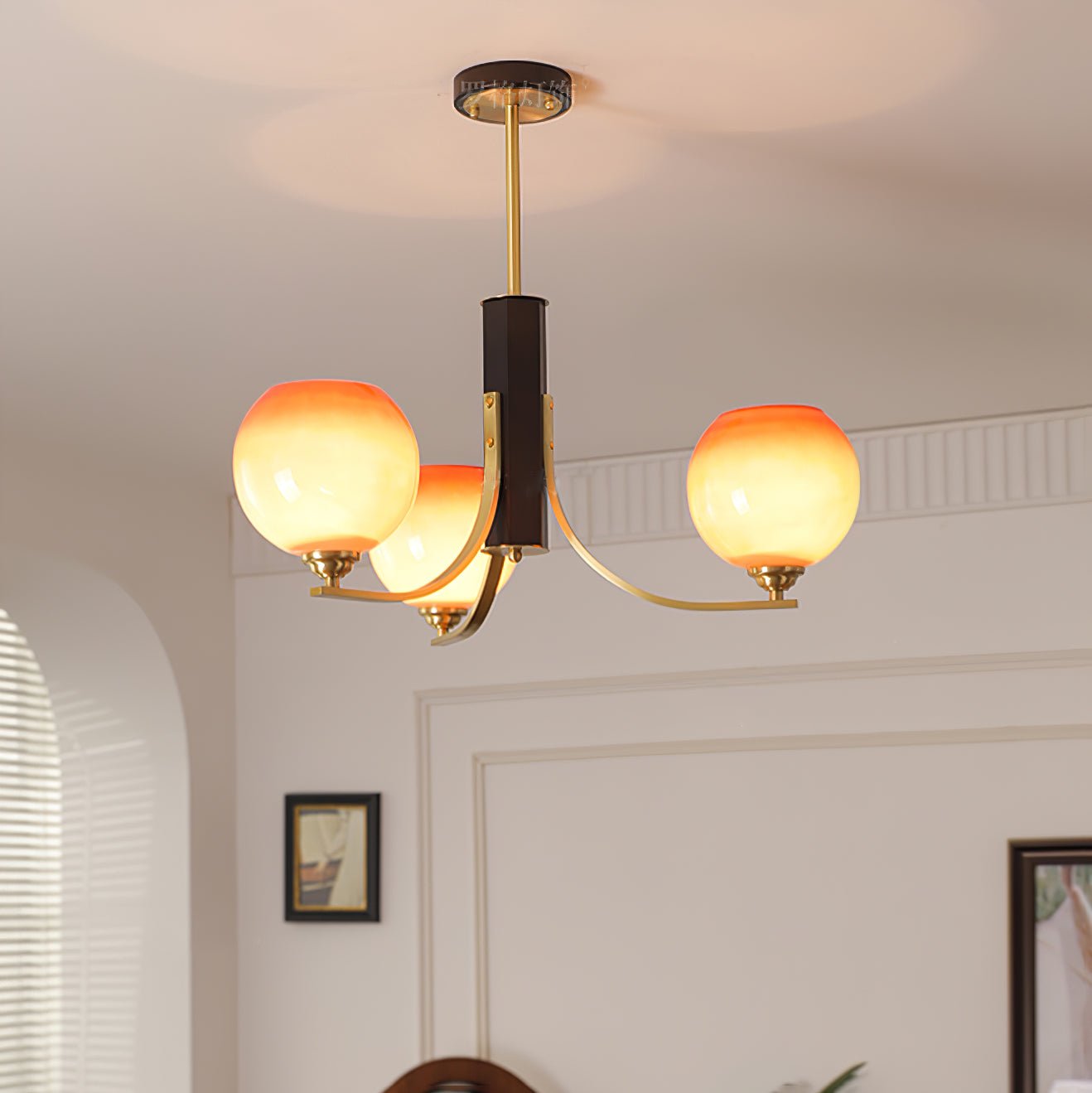 Vintage Caramel Globe Chandelier - Elegant Lighting & Adjustable Heigh