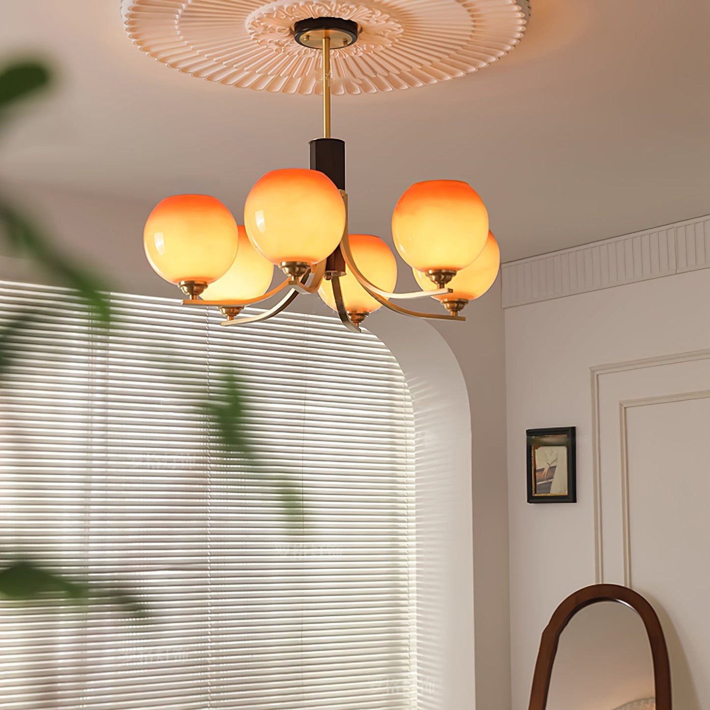 Vintage Caramel Globe Chandelier - Elegant Lighting & Adjustable Heigh