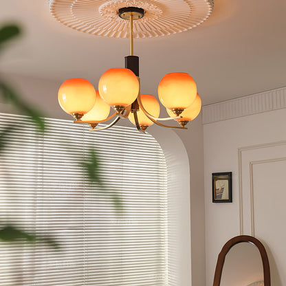 Vintage Caramel Globe Chandelier - Elegant Lighting & Adjustable Heigh