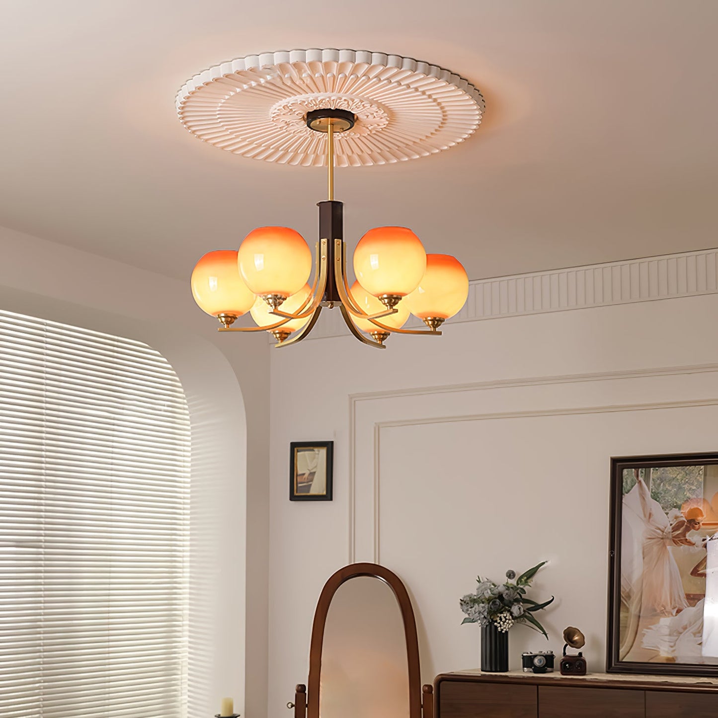 Vintage Caramel Globe Chandelier - Elegant Lighting & Adjustable Heigh