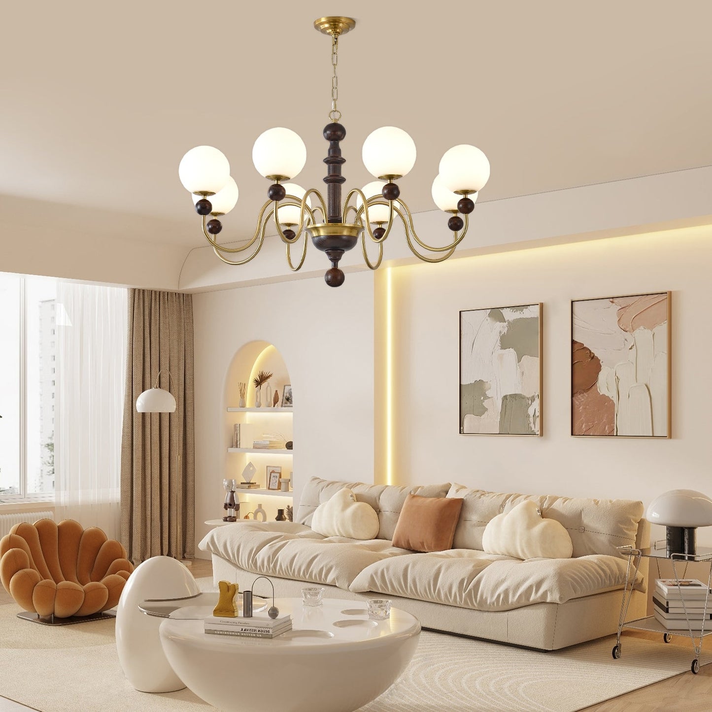 Vintage Curved Sphere Chandelier - Elegant Design with Adjustable Heig
