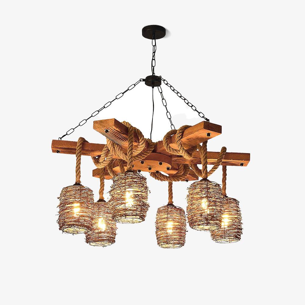 Rustic Vintage Farmhouse Chandelier with Adjustable Height & LED Bulbs