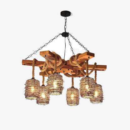 Rustic Vintage Farmhouse Chandelier with Adjustable Height & LED Bulbs