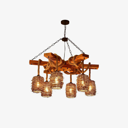 Rustic Vintage Farmhouse Chandelier with Adjustable Height & LED Bulbs