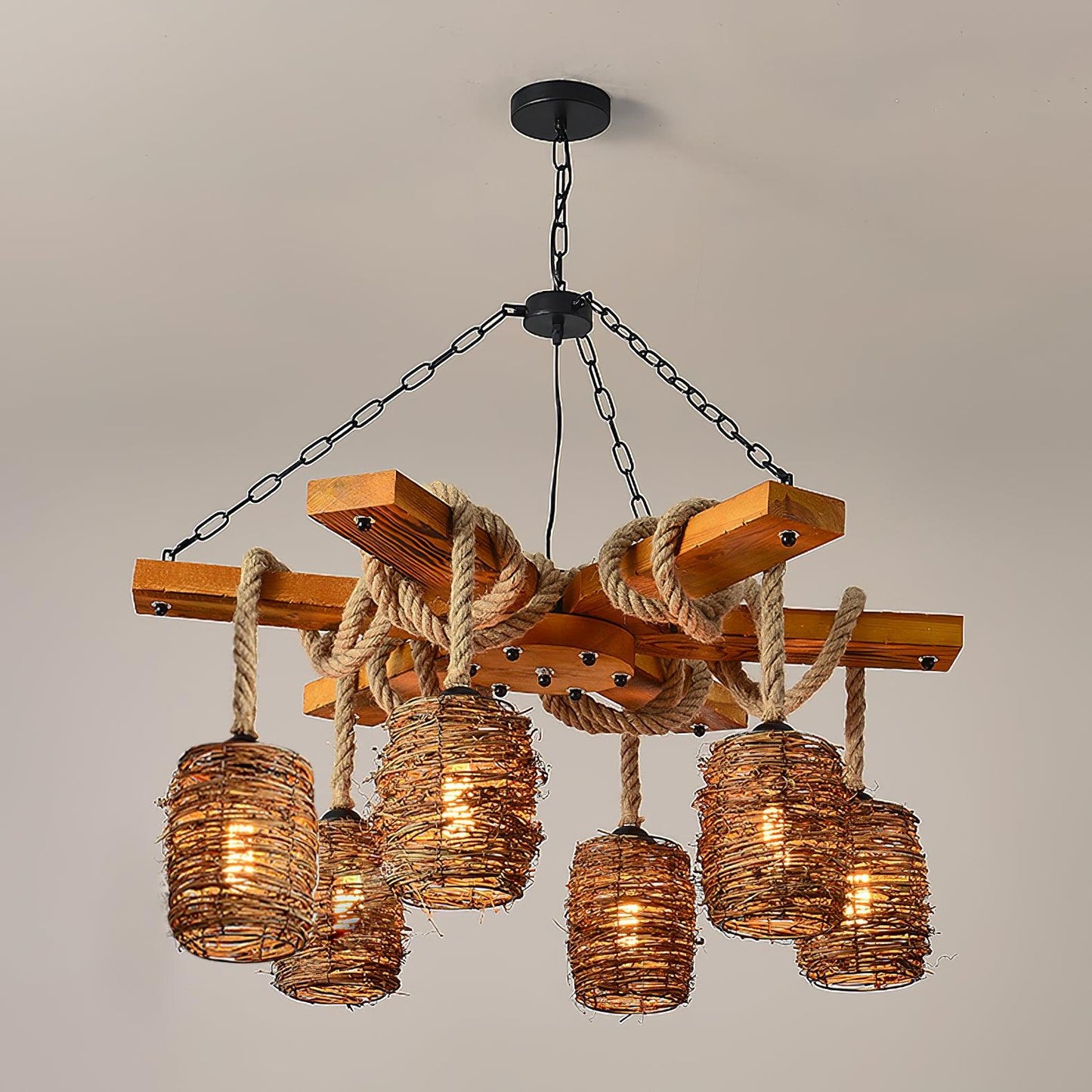Rustic Vintage Farmhouse Chandelier with Adjustable Height & LED Bulbs