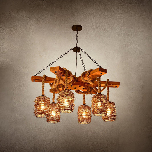 Rustic Vintage Farmhouse Chandelier with Adjustable Height & LED Bulbs
