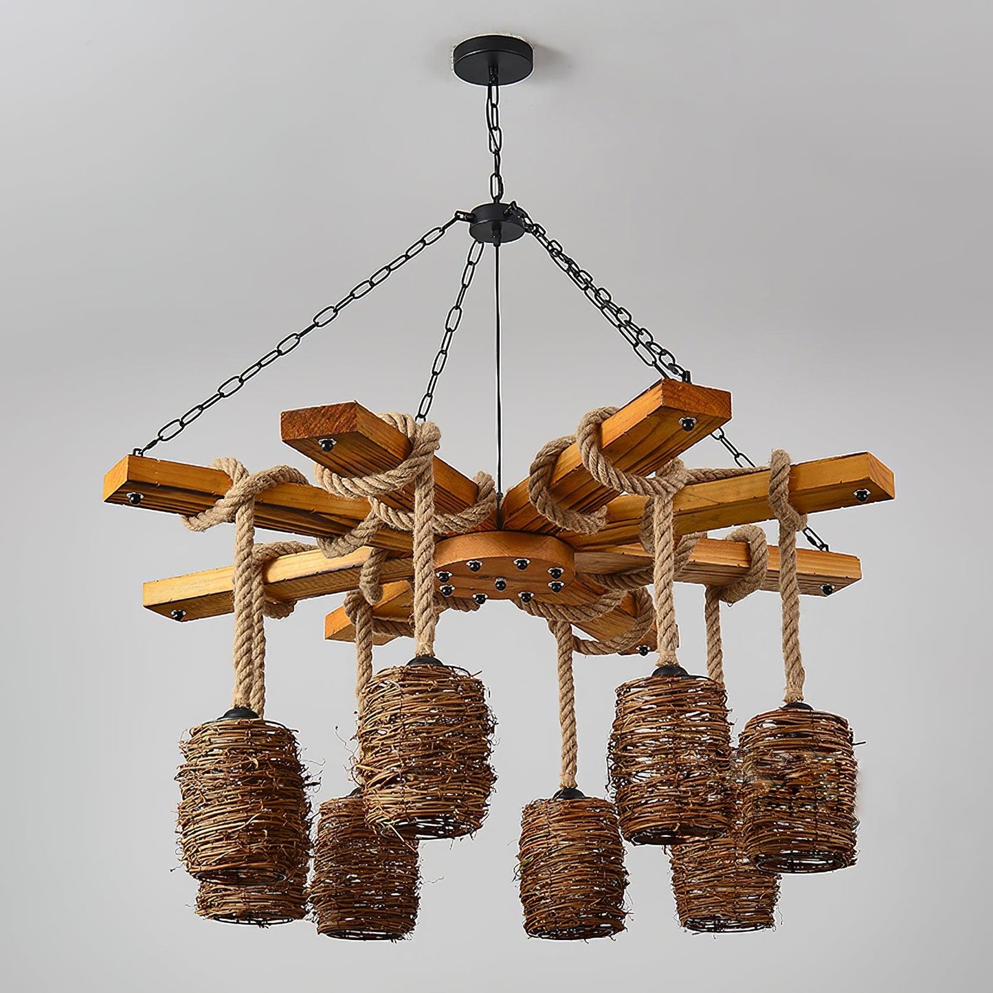 Rustic Vintage Farmhouse Chandelier with Adjustable Height & LED Bulbs