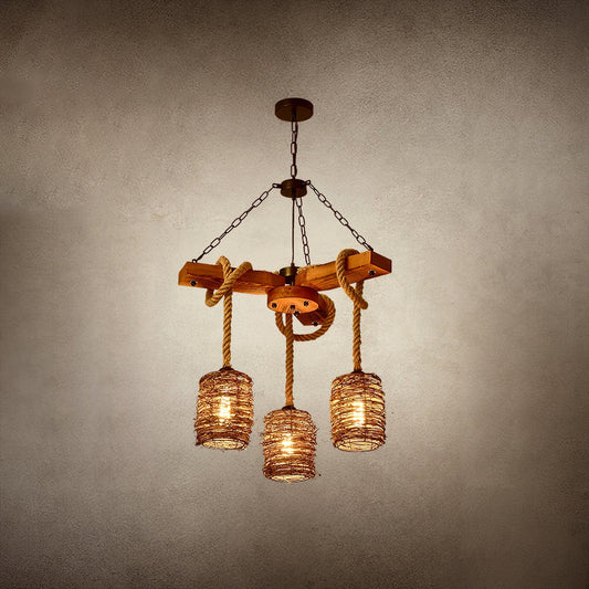 Rustic Vintage Farmhouse Chandelier with Adjustable Height & LED Bulbs