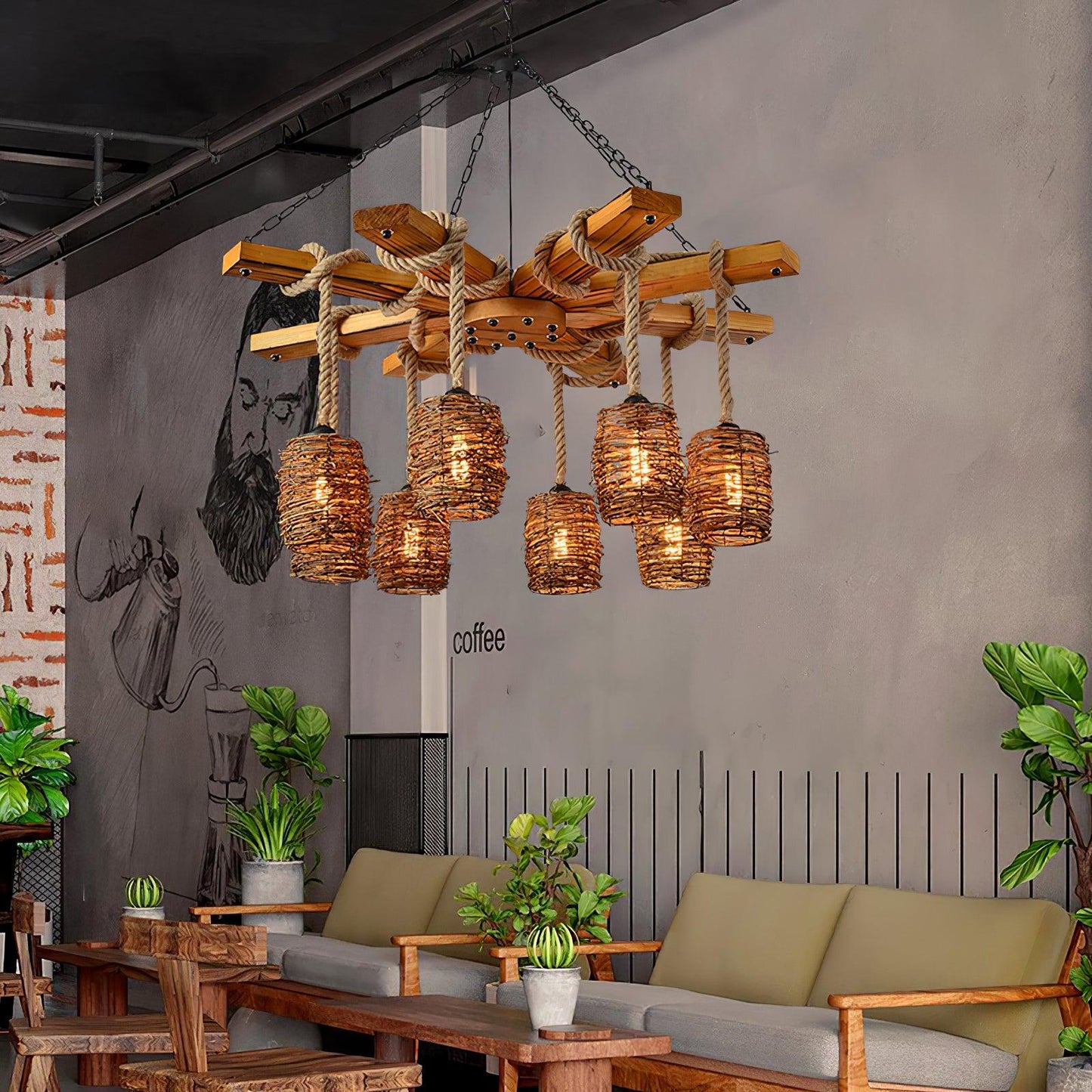 Rustic Vintage Farmhouse Chandelier with Adjustable Height & LED Bulbs