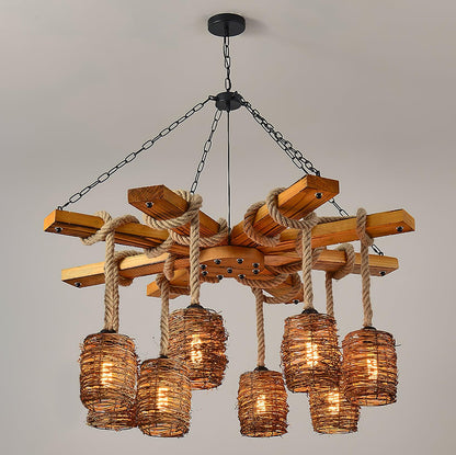 Rustic Vintage Farmhouse Chandelier with Adjustable Height & LED Bulbs