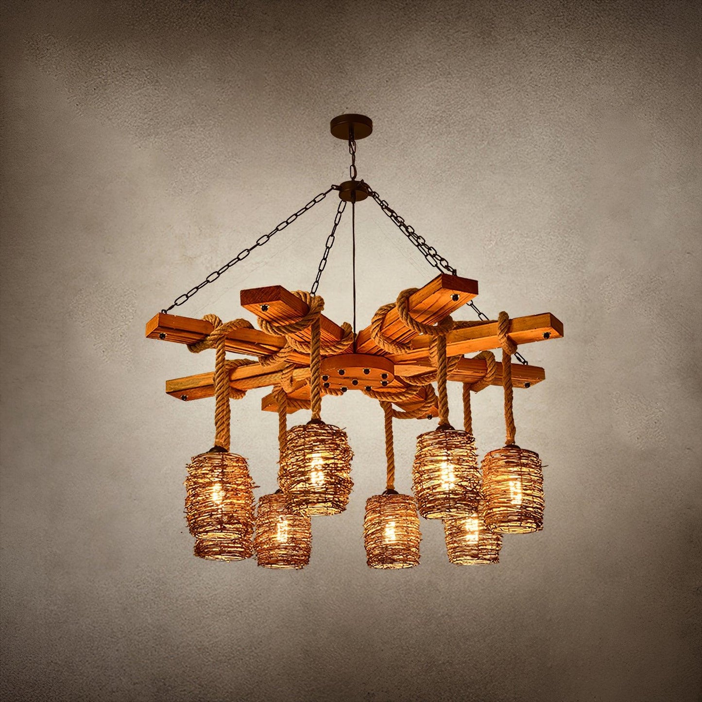 Rustic Vintage Farmhouse Chandelier with Adjustable Height & LED Bulbs