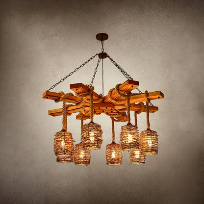 Rustic Vintage Farmhouse Chandelier with Adjustable Height & LED Bulbs
