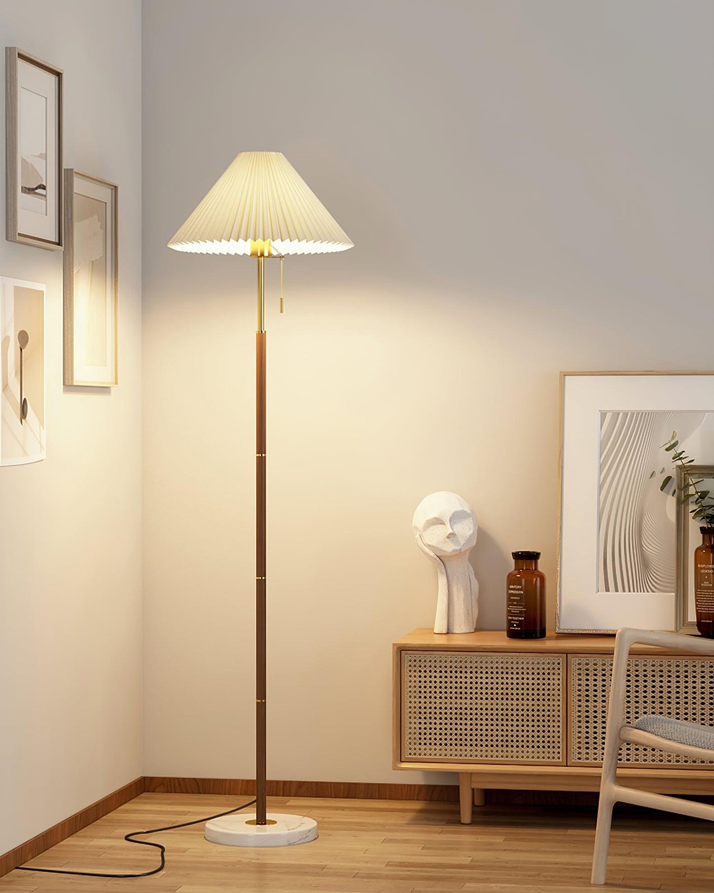 Vintage Pleated Floor Lamp with Adjustable Height & Soft Ambient Light