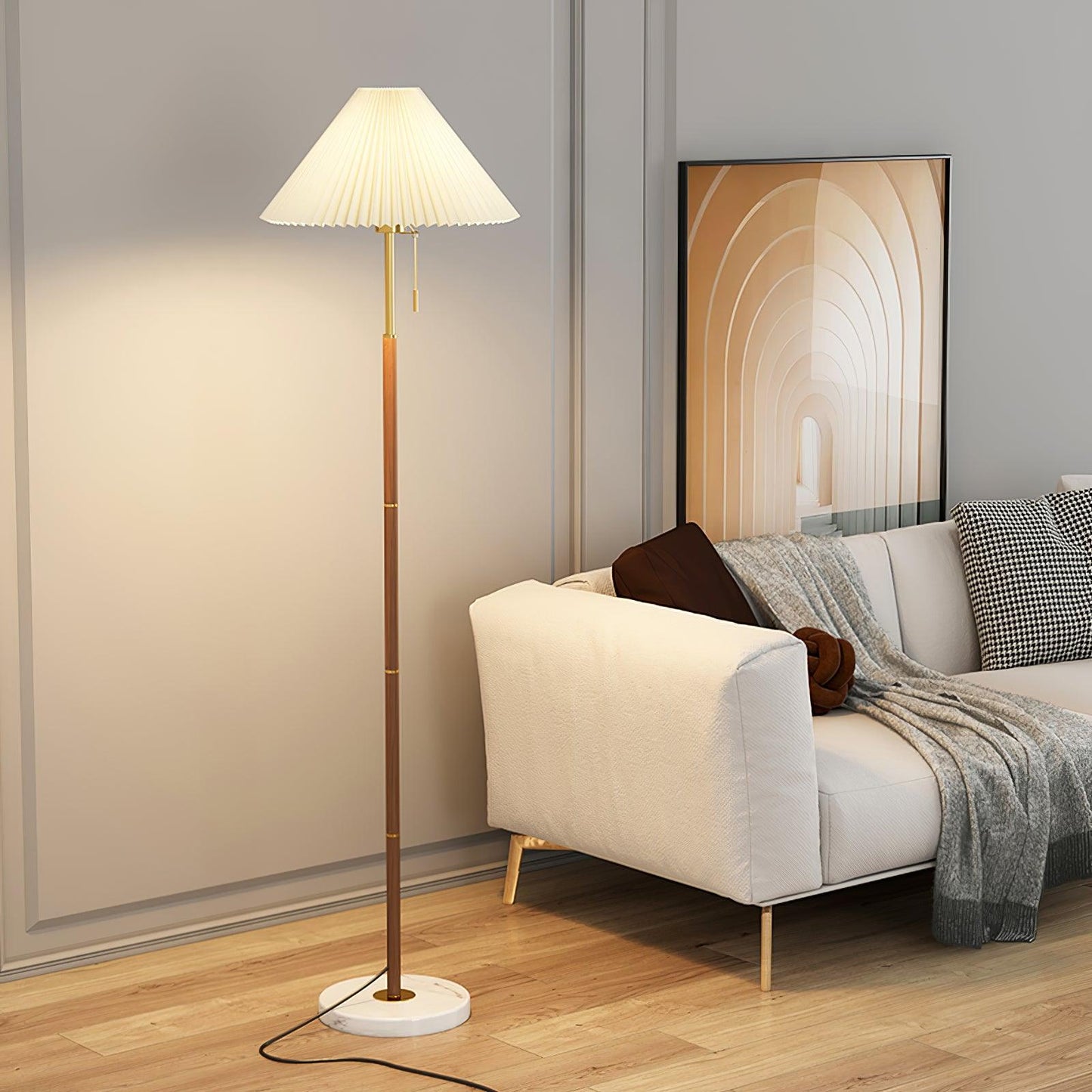 Vintage Pleated Floor Lamp with Adjustable Height & Soft Ambient Light