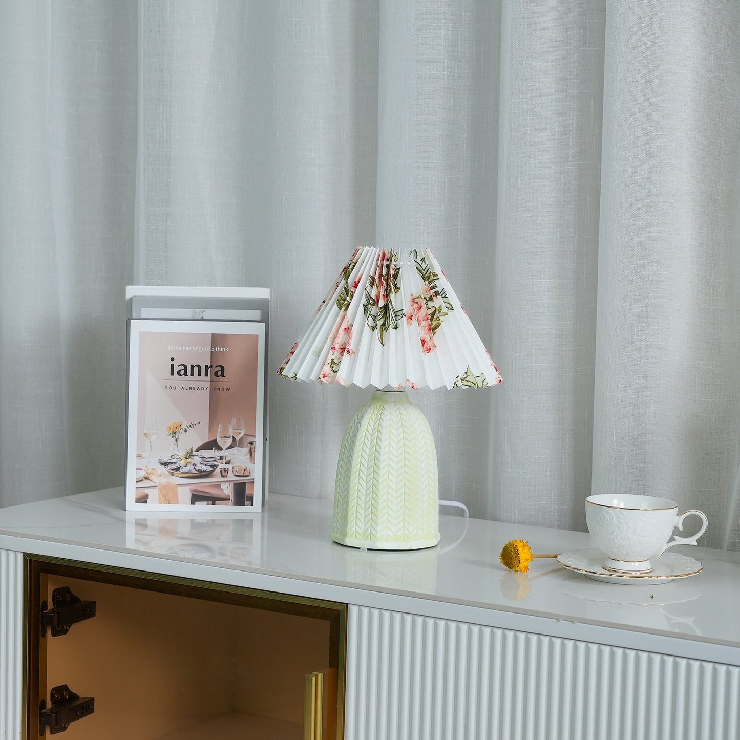 Elegant Vintage Pleated Table Lamp with Adjustable Brightness and Soft